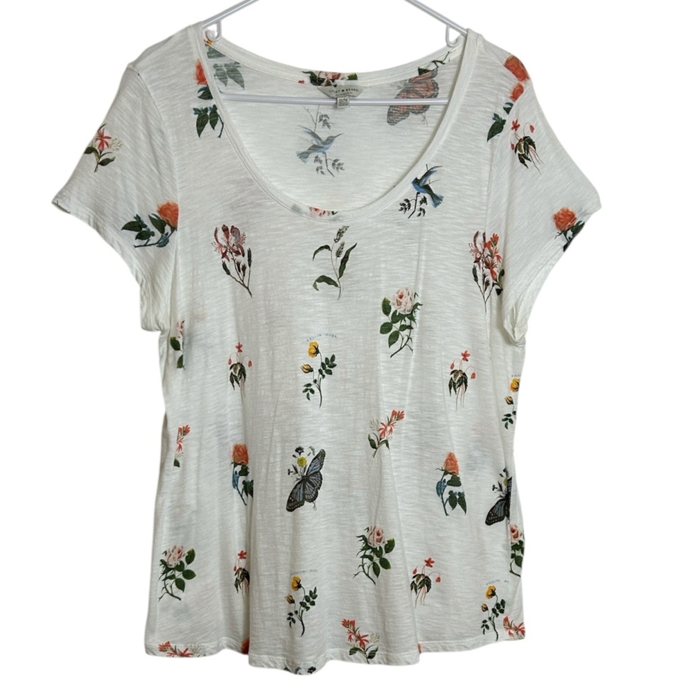 Lucky Brand Spring Botanical Boho Short Sleeve White Top Size 1X